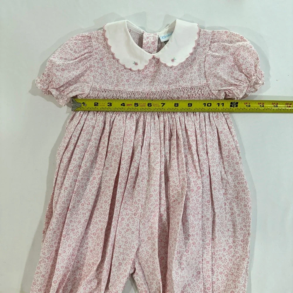 Carter's Baby Girl Romper Floral Smocked Vintage Peter Pan Collar Pink 18M